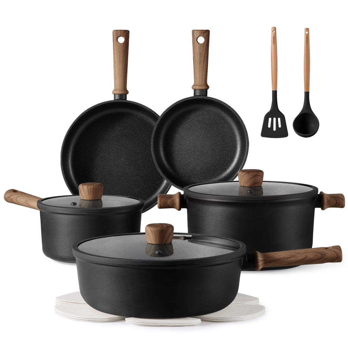 Carote 13-Pcs Nonstick Cookware Sets, Pots and Pans with Stay-Cool Handles, Induction Compatible Kitchen Set,(Black)