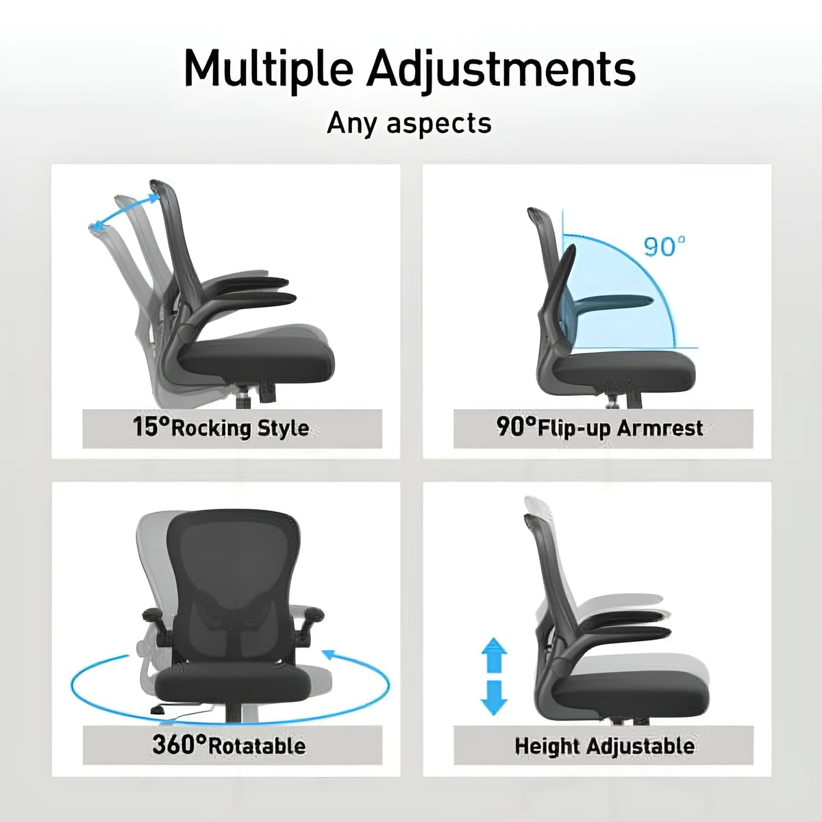 Hbada Office Chair, Ergonomic Desk Chair, Computer Mesh Chair with Lumbar Support and Flip-up Arms, Gray