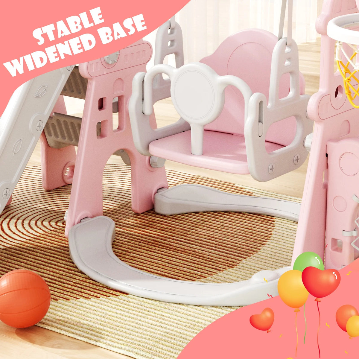KORIMEFA 6-in-1 Kids Slide and Swing Set - Perfect for Toddlers 1-6 Years - Indoor and Outdoor Playground Slide, Swing, Basketball Hoop, and Climber Toy