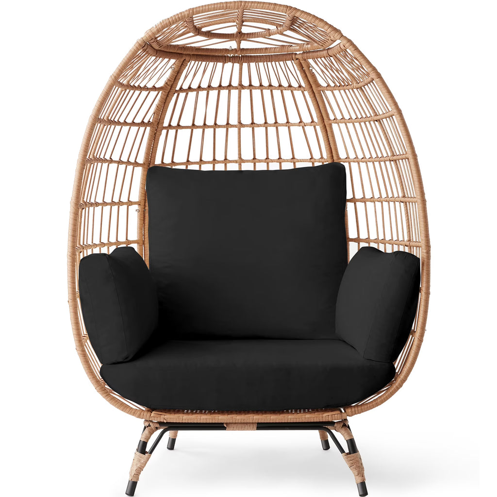 Best Choice Products Wicker Egg Chair Oversized Indoor Outdoor Patio Lounger w/ Steel Frame, 440lb Capacity - Black