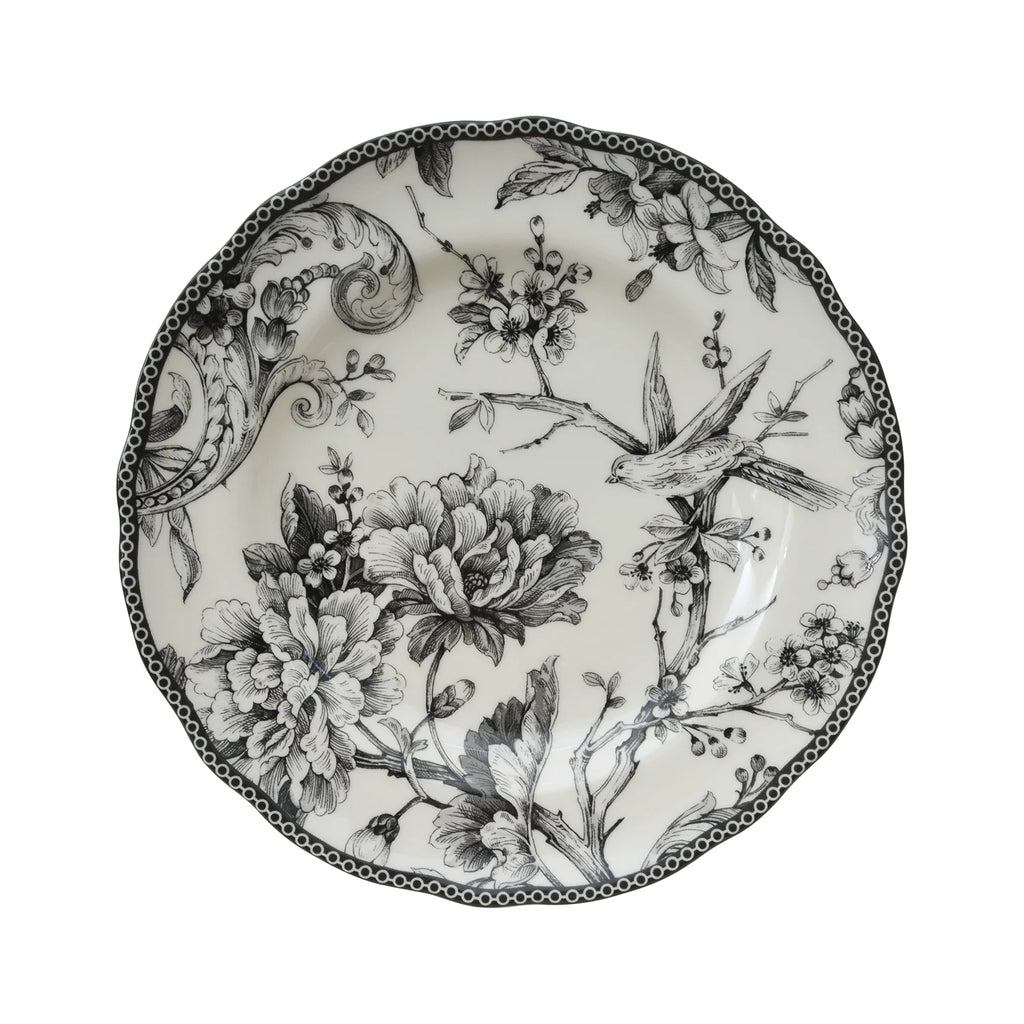 222 Fifth Adelaide Round 16-Piece Porcelain Dinnerware Set, Black Toile