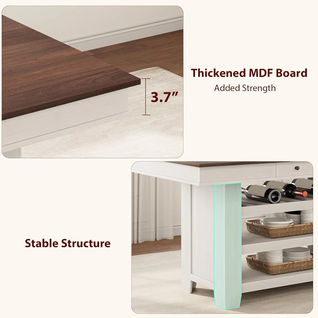 60" Counter Height Dining Table for 4,Rustic Counter Height Dining Table with Drawers& Open Shelves for Kitchen, Bar