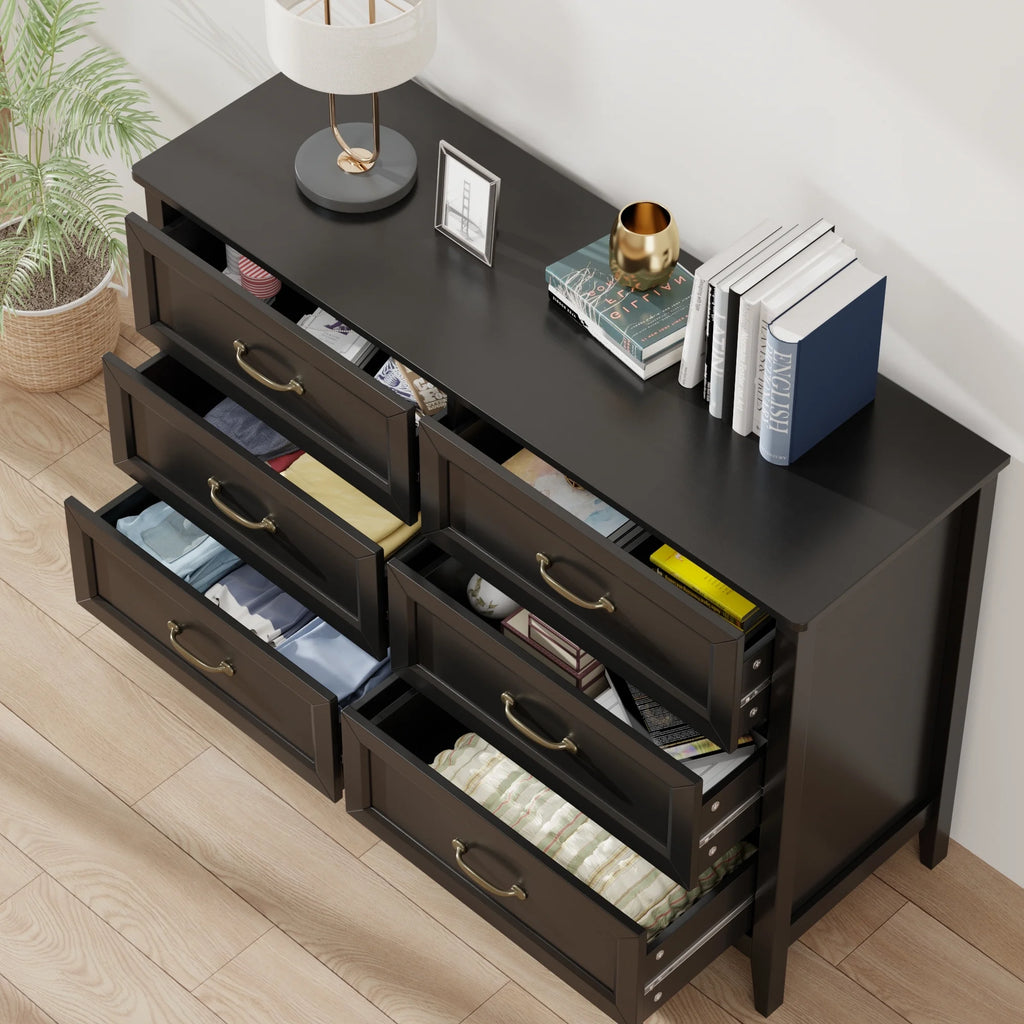 White Dresser, Lofka 6 Drawer Dresser for Bedroom, Chests of Drawers for Living Room, White Brown