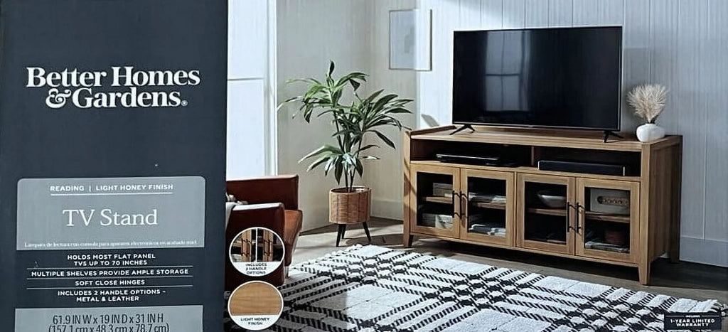 Better Homes & Gardens Reading Refined Farmhouse TV Stand for TVs up to 65", Walnut Finish