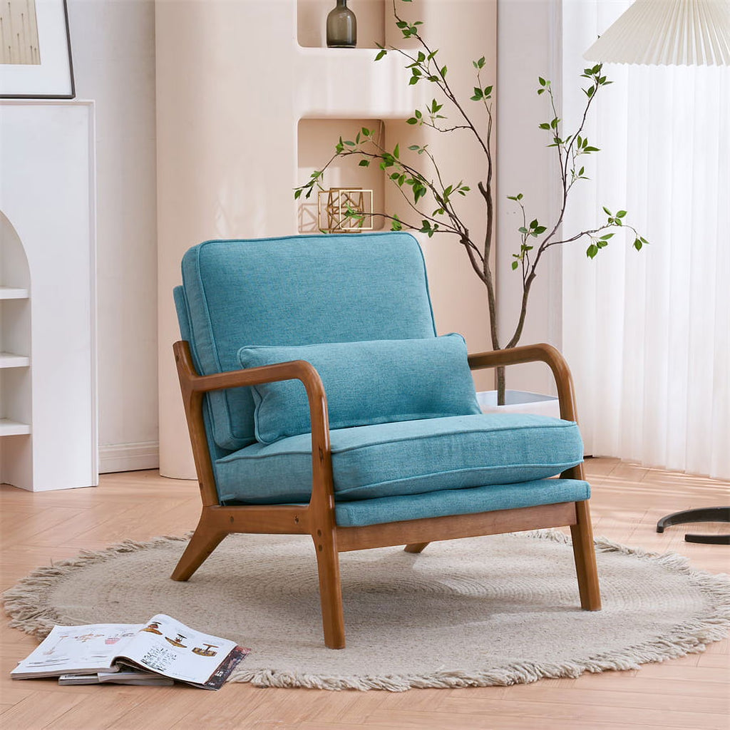 Modern Accent Chair, Upholstered Armchair with Wood Frame, Bronzing Cloth Single Sofa Chair with Lumbar Pillow for Living Room Bedroom Apartment, Orange
