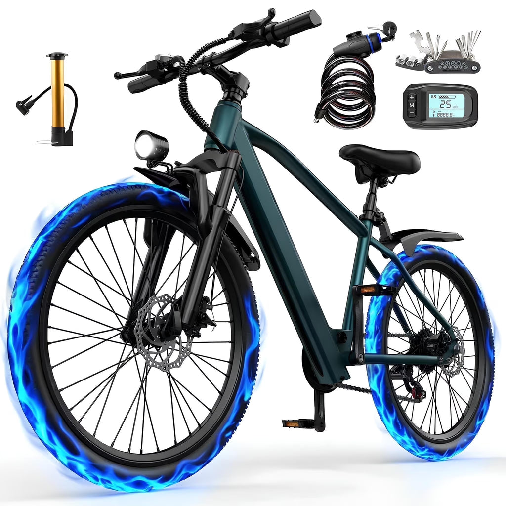 26" Electric Bike for Adult,400W Motor,Top Speed 25MPH,40Miles Long Range,City Commuting E-bicycle With Front Fork Suspension, Dual Disc Brakes