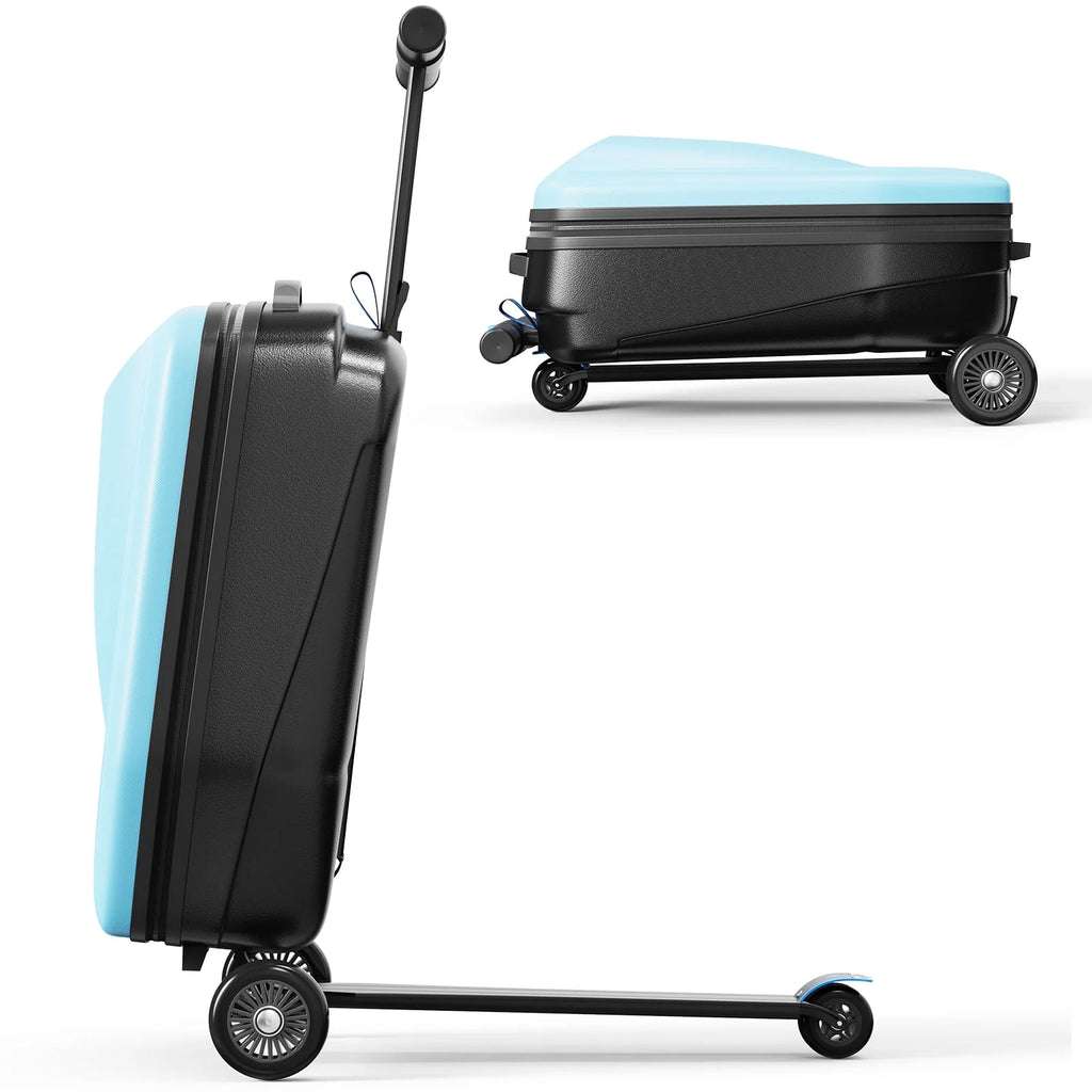 TABU Scooter Luggage for Kids & Adults, Carry on Luggage with Wheels for Kids Ages 6-15,Blue