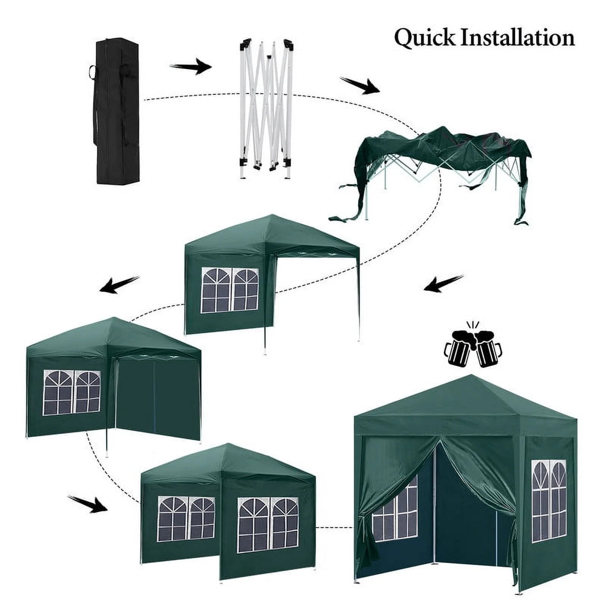Clipop Portable 10x10ft Pop Up Gazebo, Instant Canopy Waterproof Anti-UV Shelter with 4 Side Panels & Carry Bag,Blue