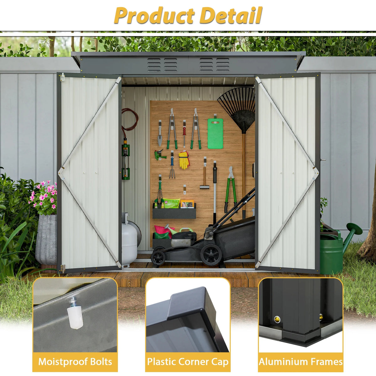 6 x 4 ft Outdoor Storage Shed with Floor Frame, Storage Sheds for Outside with Lockable Door, All Weather Garden Tool Shed with Air Vent for House Backyard Patio Lawn, Black