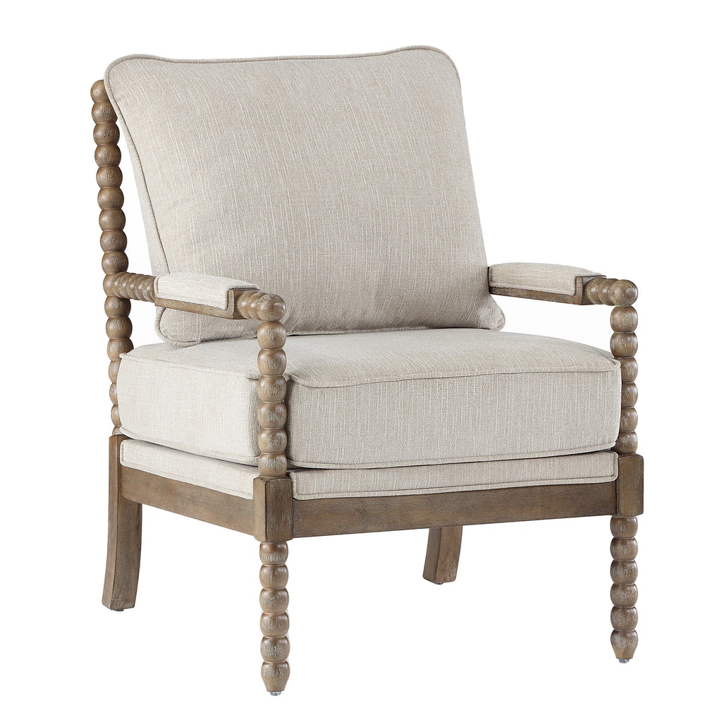 Duhome Upholstered Dining Chair Spindle Spool Accent Chair Linen Fabric Armchair with Wood Frame, Brown+Beige