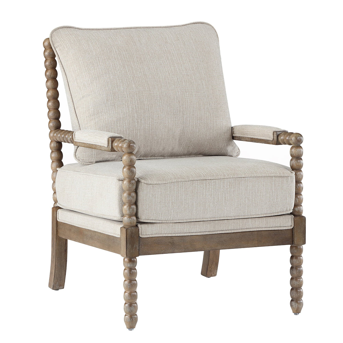 Duhome Upholstered Dining Chair Spindle Spool Accent Chair Linen Fabric Armchair with Wood Frame, Brown+Beige