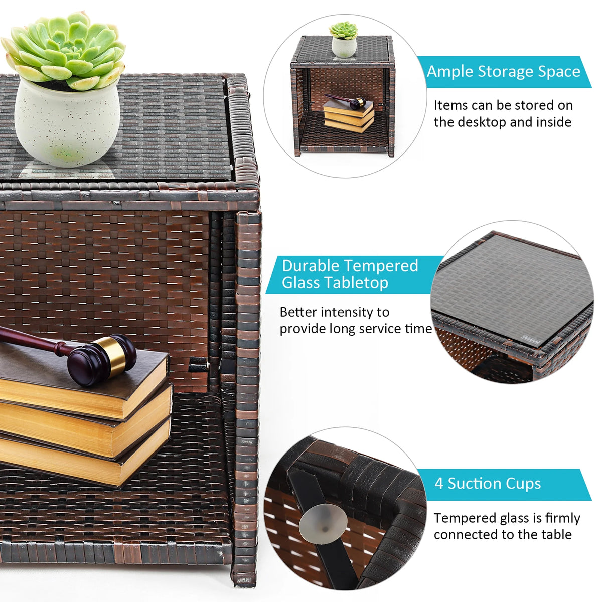 Costway 3PCS Patio Rattan Wicker Furniture Cushion Sofa Coffee Table Gray