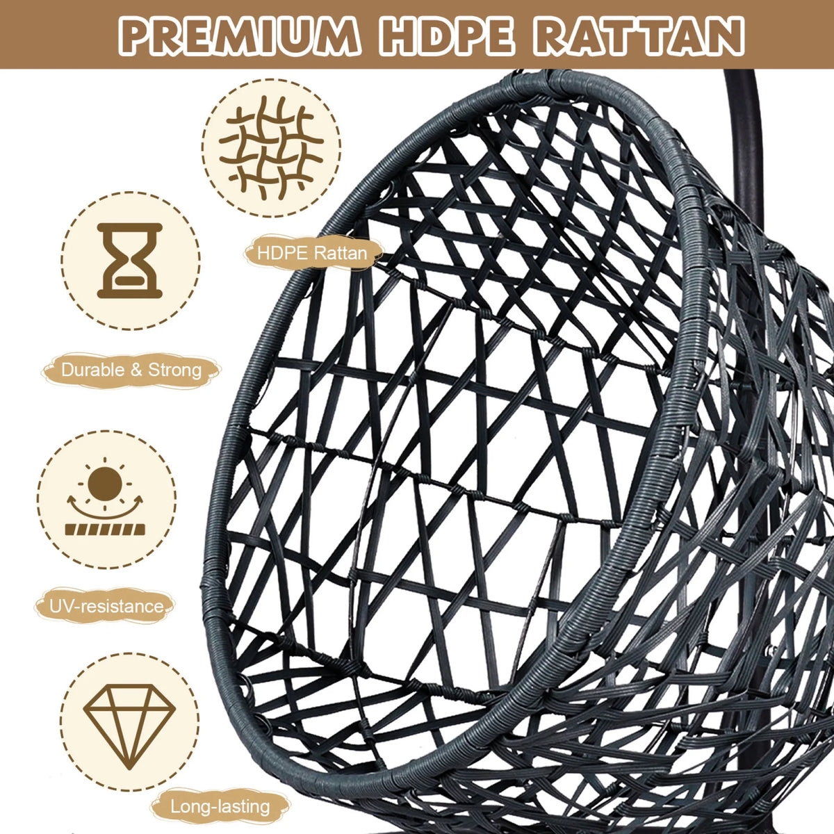 Cat Swing Bed with Stand & Cushion, Cat Egg Chair with Rattan Wicker Appearance, Indoor Hanging Swinging Cat Bed