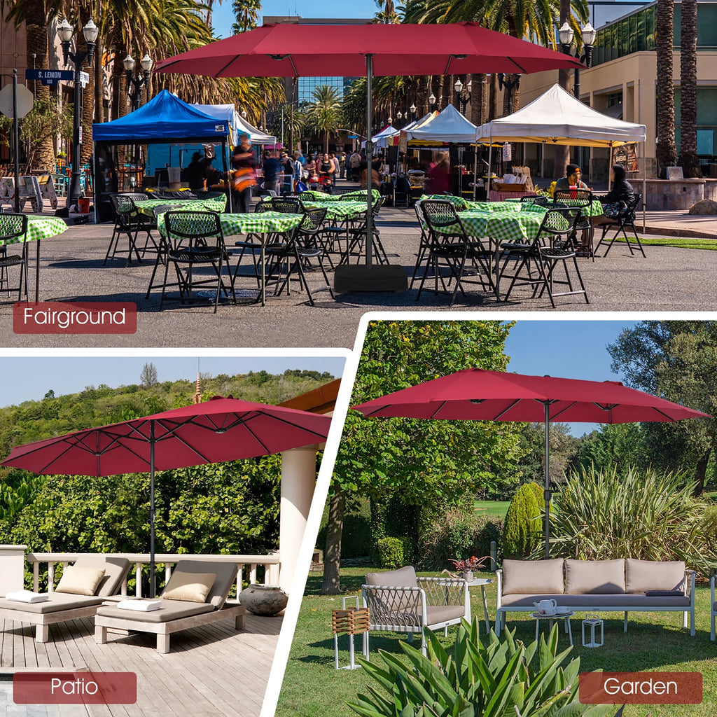 Costway 15ft Beige Patio Double-Sided Umbrella, Crank Lift
