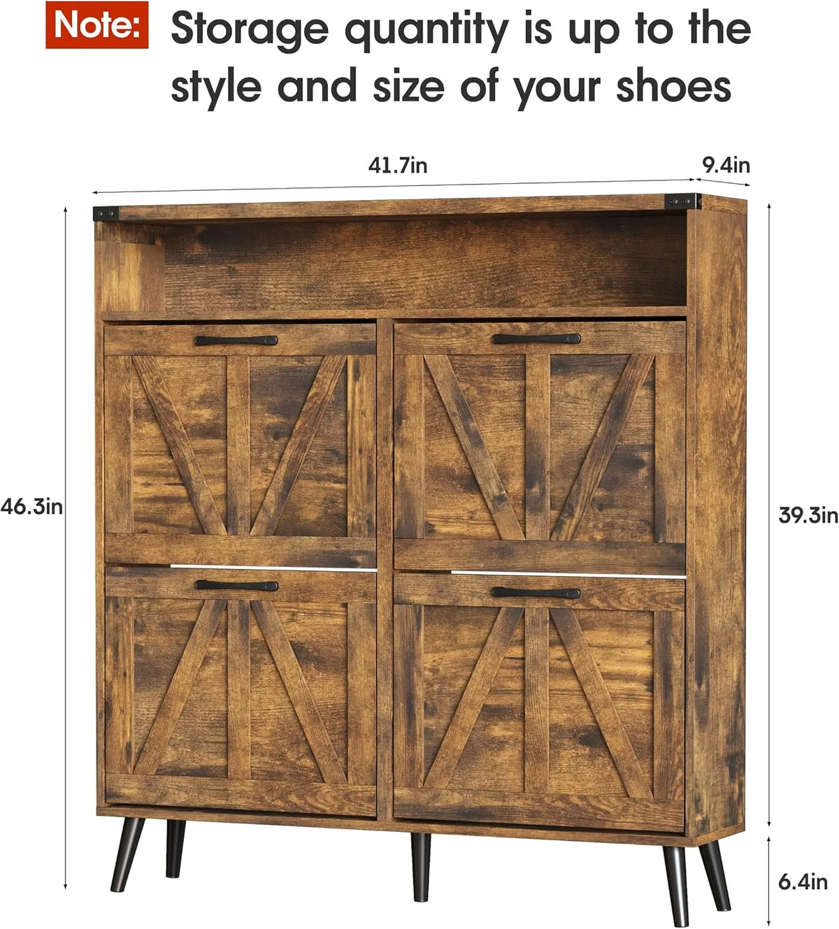 Veanerwood Shoe Cabinet with 2 Flip Drawers Farmhouse Shoe Storage Cabinet Organizer for Entryway, Gray