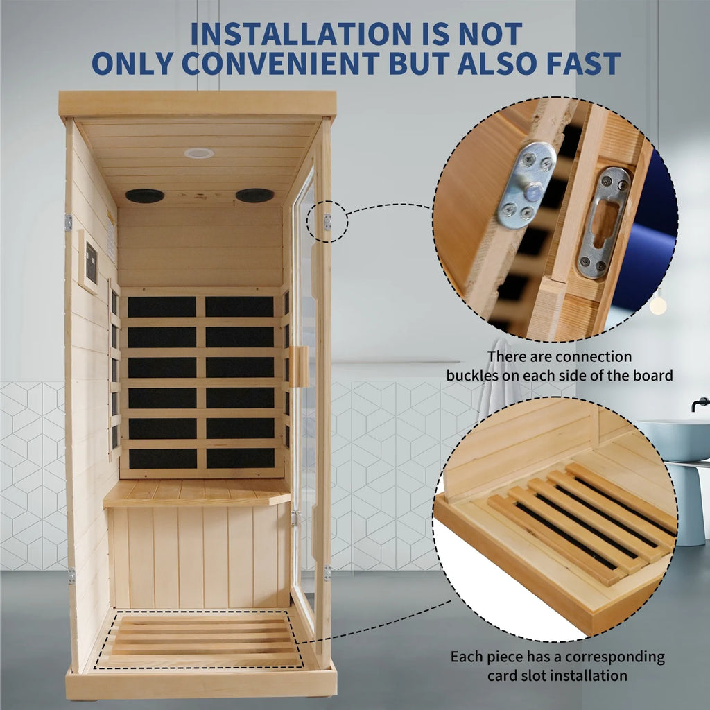 OUTEXER 800W Far Infrared Sauna with Carbon Heaters, Canadian Hemlock Wood, Indoor Use