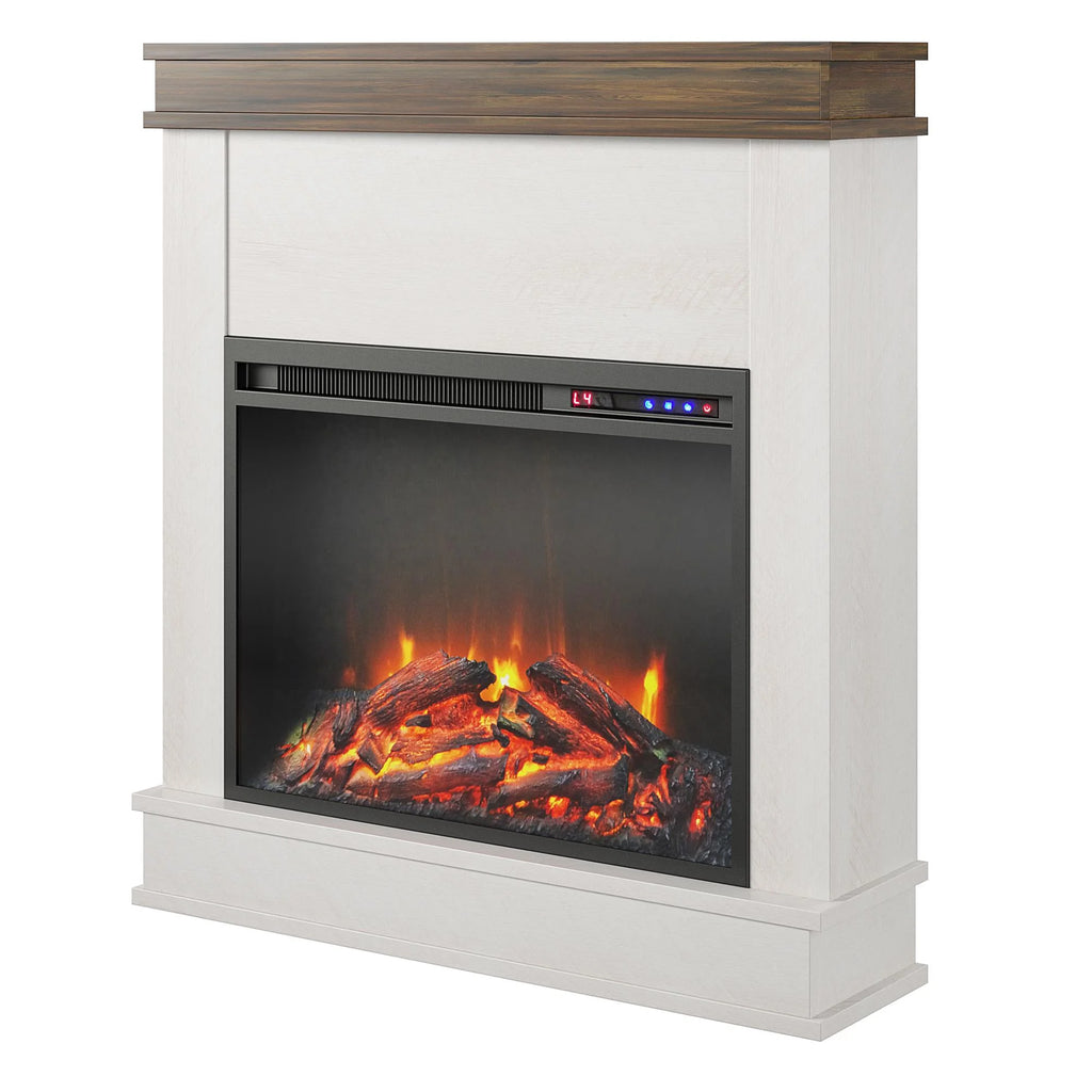 Mateo Electric Fireplace with Mantel and Touchscreen Display, Ivory Oak with Rustic Mantel
