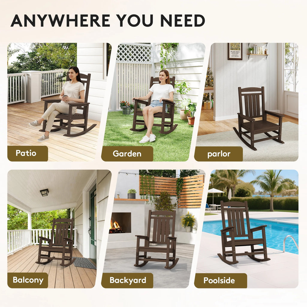 KINGYES Outdoor Rocking Chair Set of 2, HDPE Patio Rocking Chair, Heavy Duty Front Porch Rocker, Navy