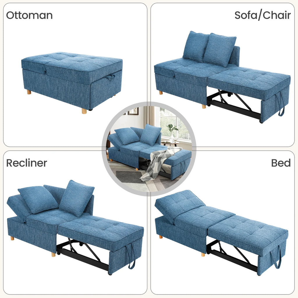 SEJOV 4-in-1 Convertible Sleeper Chair Bed, Linen Sofa Bed for Small Space, Futon Sofa with 2 Throw Pillows for Living Room, Single Recliner with 5 Adjustable Backrest for Bedroom Apartment, Brown
