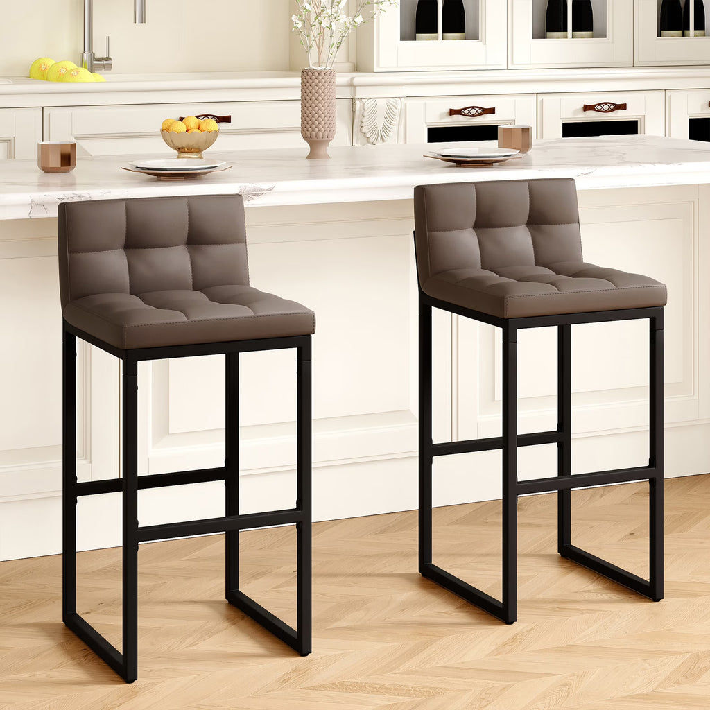 FIRAVOE Bar Stools Set of 3, Counter Height Bar Stools (Low Back)(Thickened Frame) 26" PU Leather Barstools Bar Chairs for Kitchen Island, Black