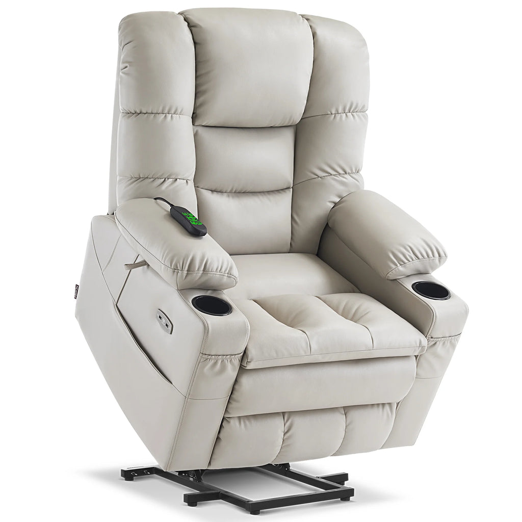 MCombo Triple Motor Power Lift Recliner for Elderly, Sleep Recliner Sofa with Adjustable Headrest, Faux Leather, Dark Brown