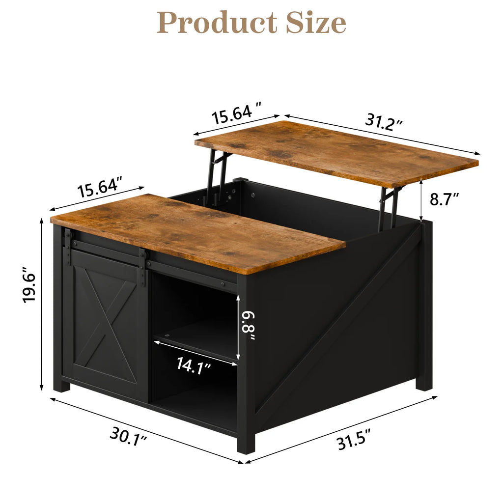 Waleaf Wooden Coffee Table, Lift Top Coffee Table with Large Hidden Storage Shelf for Living Room