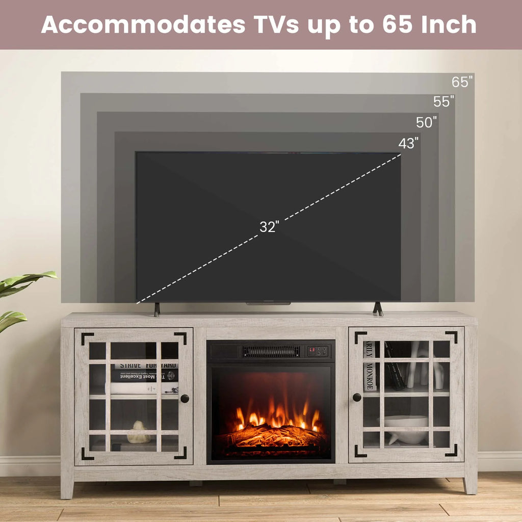 Costway 58 Inches Fireplace TV Stand for TVs up to 65 Inches with 1400W Electric Fireplace Natural