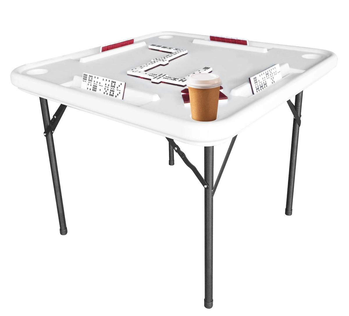 Bene Casa Foldable Domino Table with Built-In Drink Holders, 38 x 38, White