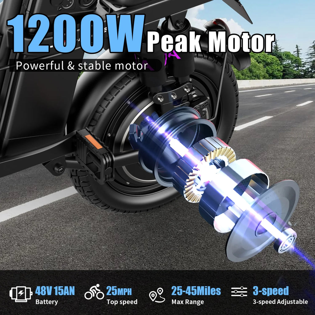 ASKGO 1200W Peak Motor ,Folding Electric Bike for Adults Teens ,14'' Commuting Bike, Max 28MPH/35 Miles E-Bike ,3 Speed  Double Mini Electric Bike, UL2849