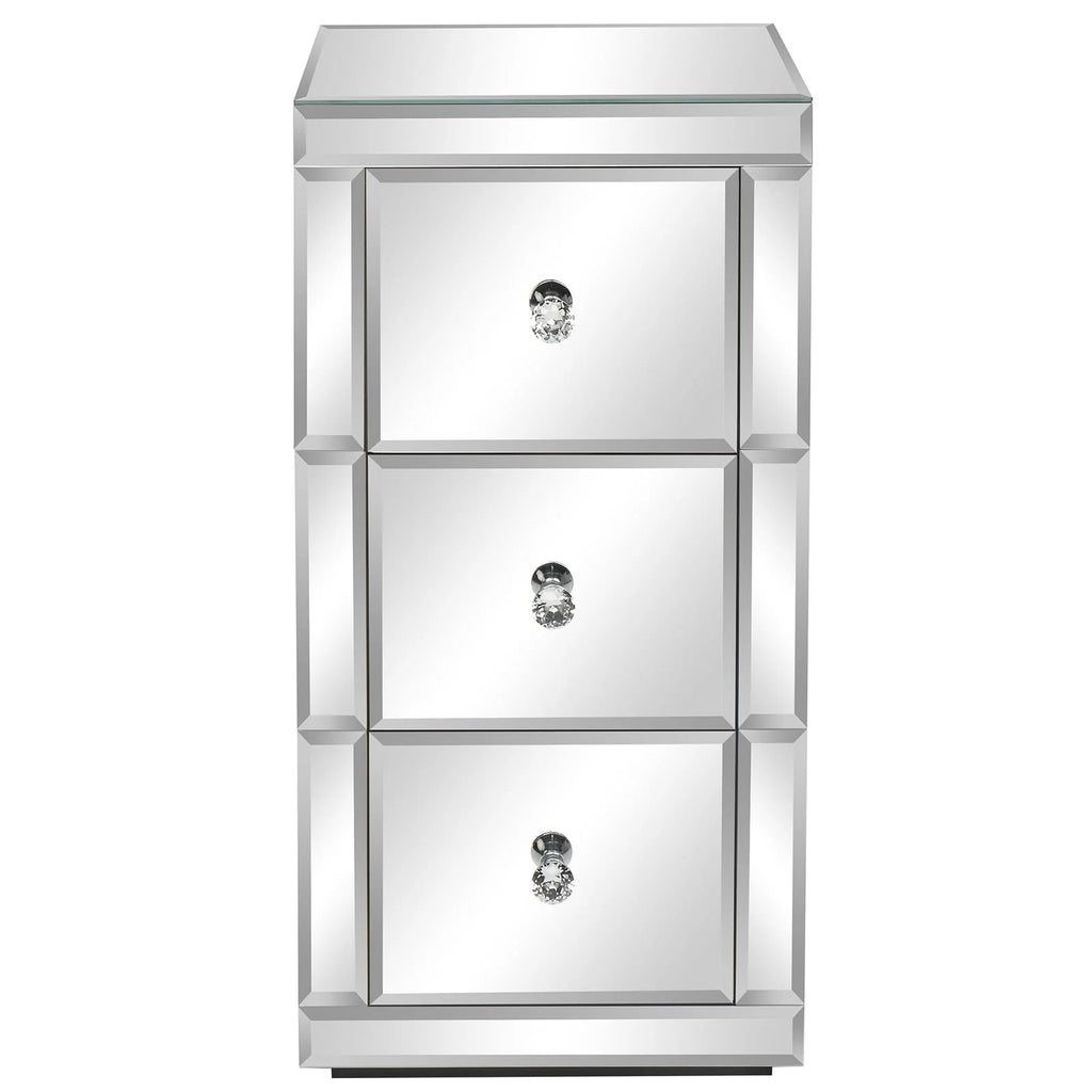 Zimtown Mirrored Glass 3-Drawers Nightstand Bedside Table Storage Bedroom