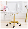 saney Clear Rolling Chair, Armless Desk Chair with Golden Feet Swivel Molded Plastic Shell Adjustable Home Office Chair with Wheels, Clear