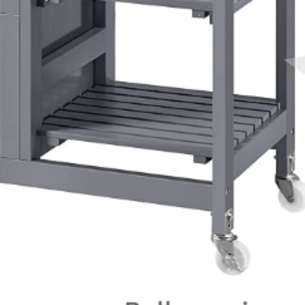 Kitchen Island Cart on Wheels with Storage, Rolling Bar Cart with Solid Wood Top and 3 Drawers, 3 Removable Shelves, Serving Utility Carts for Dining Room/Small Kitchen, Dark Gray