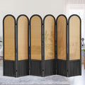 Aletheiawu 6 Panel Rattan Room Divider and Folding Privacy Screens, No Installation Required, Black