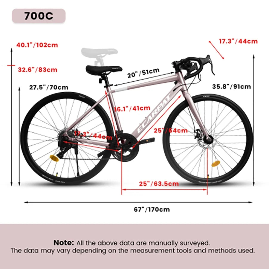700C Road Bike, 16-Speed Outdoor Bike Disc Brakes, Light Weight Aluminum Frame, Racing Bike City Commuting Road Bicycle for Women