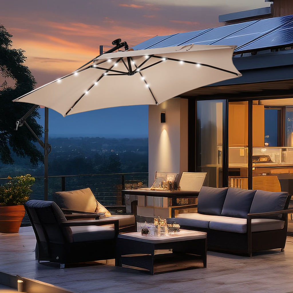 Autlaycil 10 ft Cantilever Offset Outdoor Patio Umbrella with Base Stand Rotate and Tilt, Blue