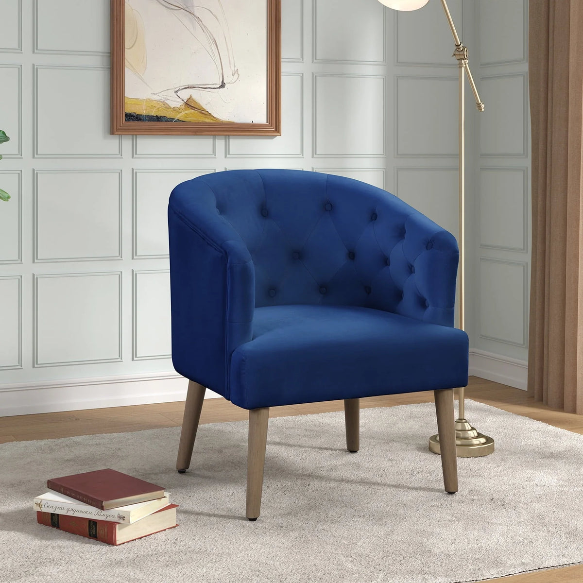 Better Homes & Gardens Barrel Accent Chair,Deep Cobalt Blue, Velvet Upholstery, Adult