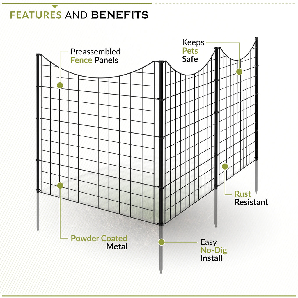 39in H (5 Fence Panels) No Dig Easy Install Zippity Black Metal Fence, Decorative Fence Ideal for Garden Fencing For Dogs, Temporary Fence or Garden Fence Animal Barrier, WF29006