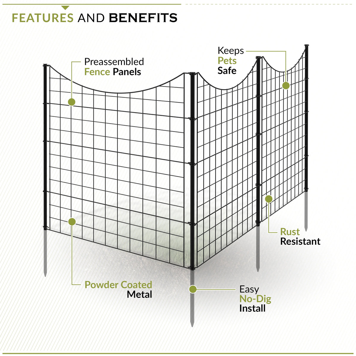 39in H (5 Fence Panels) No Dig Easy Install Zippity Black Metal Fence, Decorative Fence Ideal for Garden Fencing For Dogs, Temporary Fence or Garden Fence Animal Barrier, WF29006