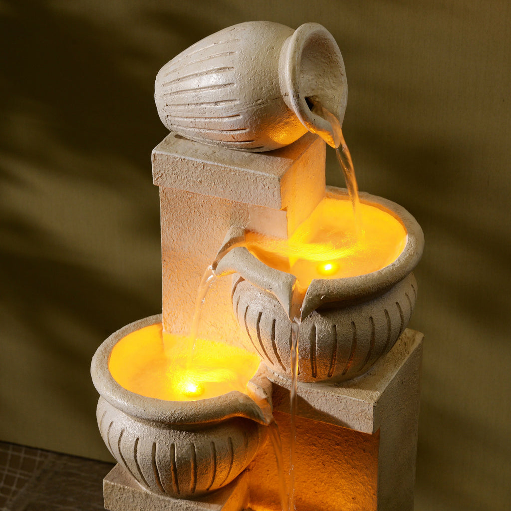 Teamson Home Outdoor Water Fountain with Lights 4-Tier Cascading Bowl Design with LED Light & Solar Pump, Solar-Powered Water Fountain Outdoor Garden, Yard, or Patio Dcor, Navy Blue