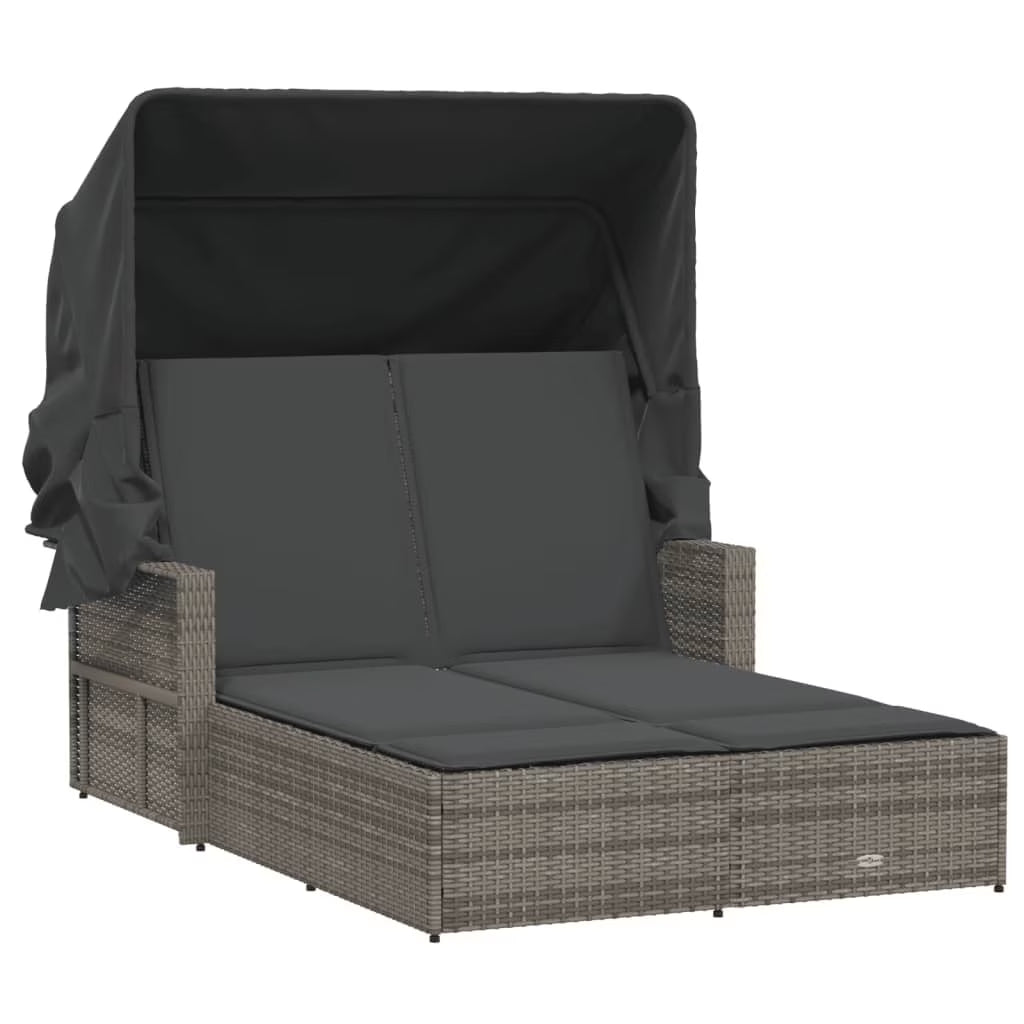 vidaXL Powder Coated Steel Removable Canopy and Cushions Double Sun Lounger, Beige
