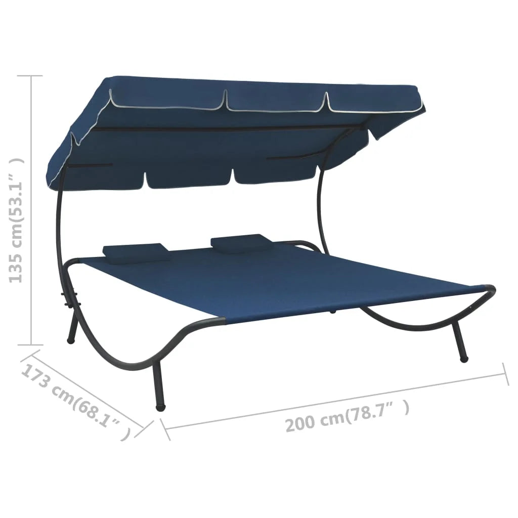 vidaXL Outdoor Double Chaise Lounge Patio Lounge Bed with Canopy and Pillows