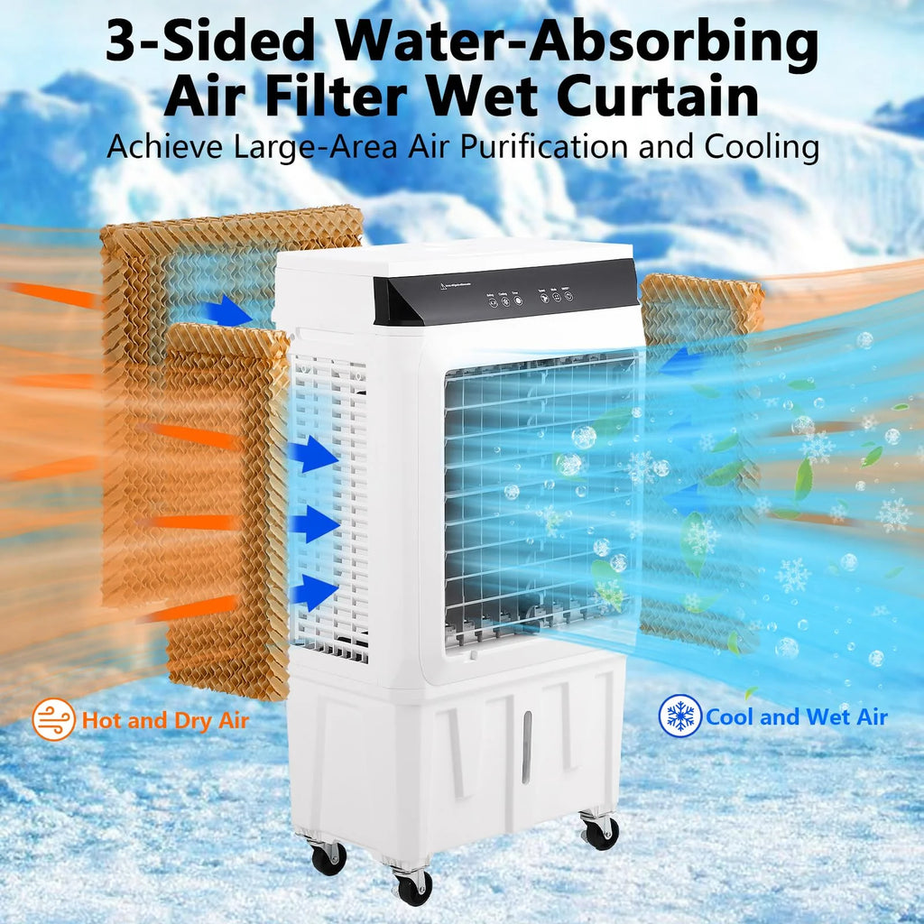 Evaporative Air Cooler, 1800CFM Swamp Cooler with 8.4 Gallon Water Tank and 4 Ice Packs, 3 Modes & Wind Speeds for Outdoor Indoor Use