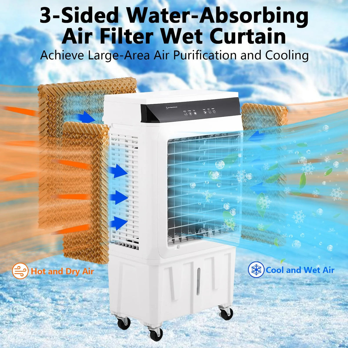 Evaporative Air Cooler, 1800CFM Swamp Cooler with 8.4 Gallon Water Tank and 4 Ice Packs, 3 Modes & Wind Speeds for Outdoor Indoor Use