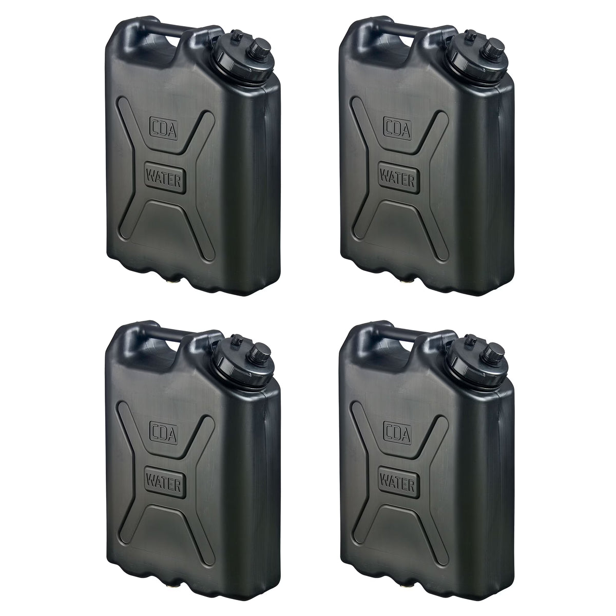 Scepter 5 Gallon Heavy Duty Military Style Water Container, (4 Pack), Black