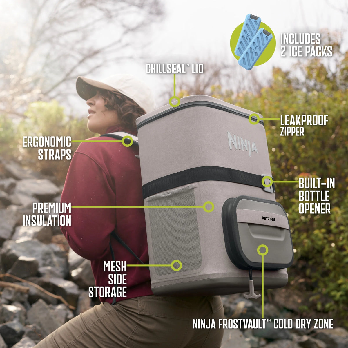 Ninja Outdoor FrostVault Go 24-Can Soft Cooler with Cold Dry Zone, Lakeshore Blue - FF124NV