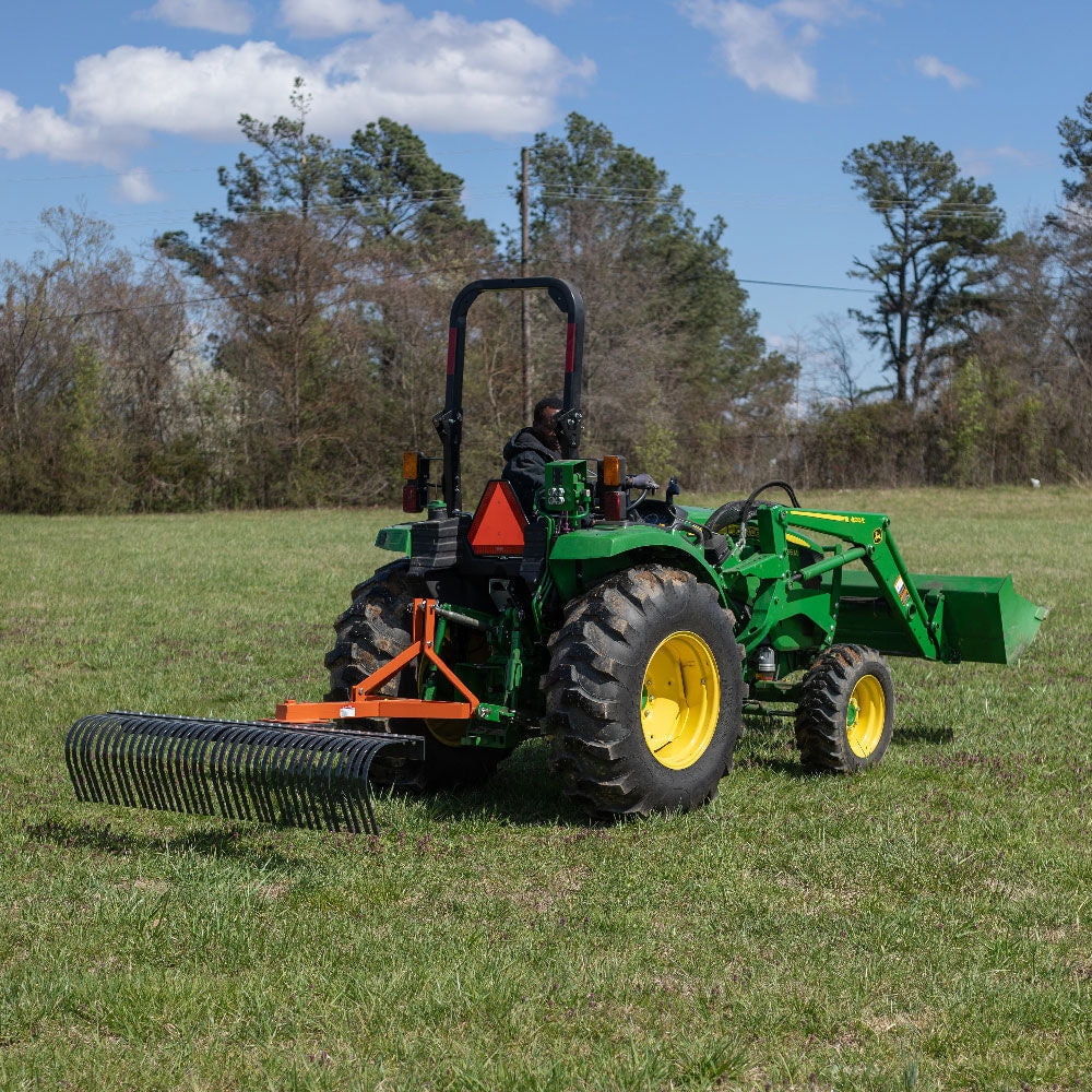 Titan Attachments 3 Point 5 FT Landscape Rake with Bolt-On Wheels for Compact Tractors, Fits Category 1 Hookup, Tow-Behind Garden Tool, Landscaper, and Grass Comb