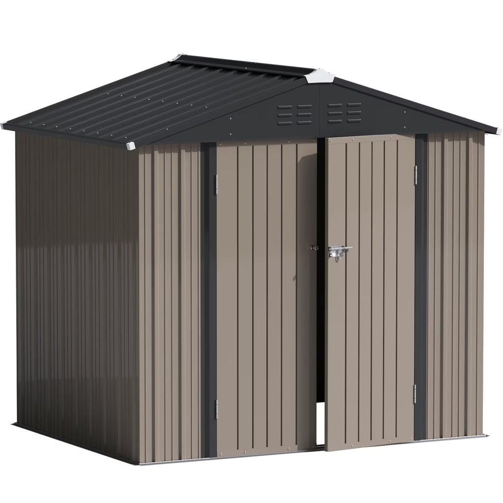 LACOO 4' x 6' Outdoor Storage Metal Shed for Tool Storage, Outdoor House for Backyard & Garden,Brown