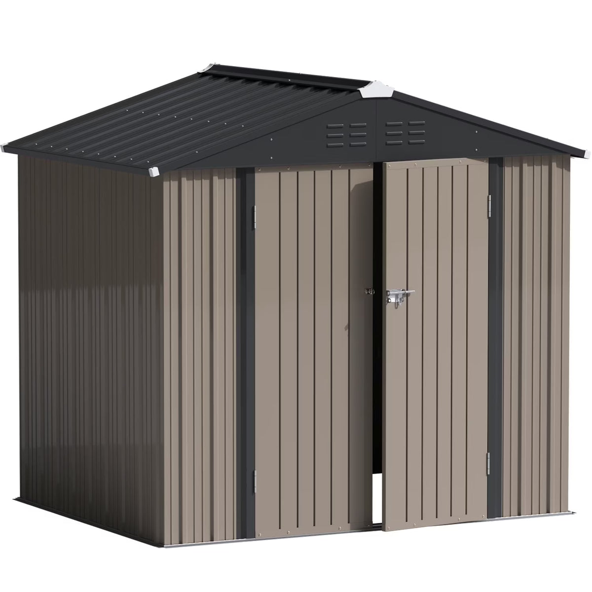LACOO 4' x 6' Outdoor Storage Metal Shed for Tool Storage, Outdoor House for Backyard & Garden,Brown