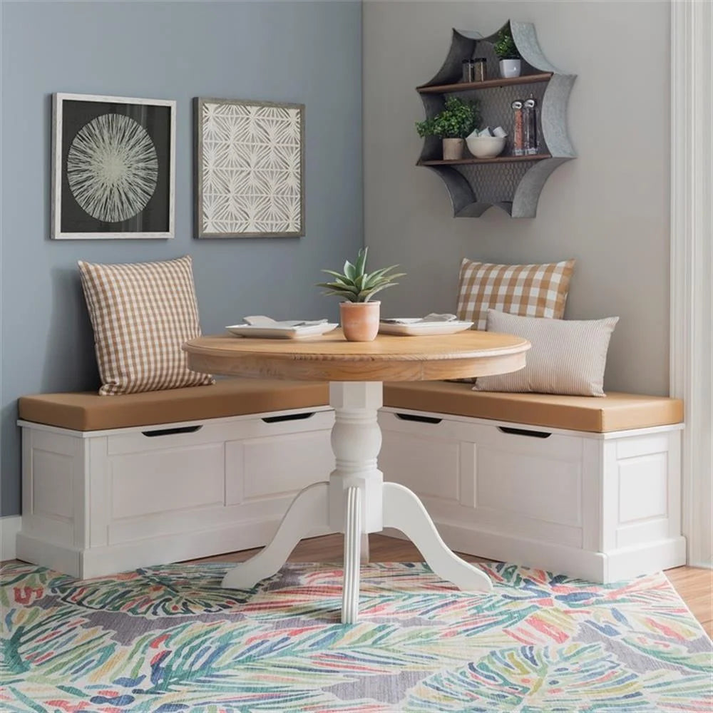Pemberly Row Natural White Wood Nook With Green Polyester Fabric Cushions