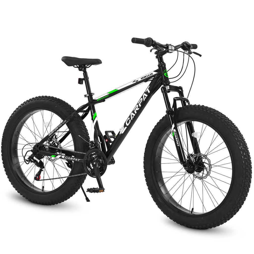 Ambifirner 26 inch City Bike Fat Tire Mountain Bike - Full Shimano 21 Speed - Dual Disc Brake - High-Carbon Steel Frame - Front Suspension for Gift